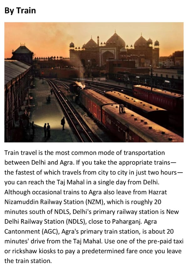 How to Travel by Train Bus and Car from Delhi to Agra - Page 3