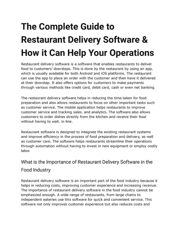 The Complete Guide to Restaurant Delivery Software  How it Can Help Your Operations - Page 1