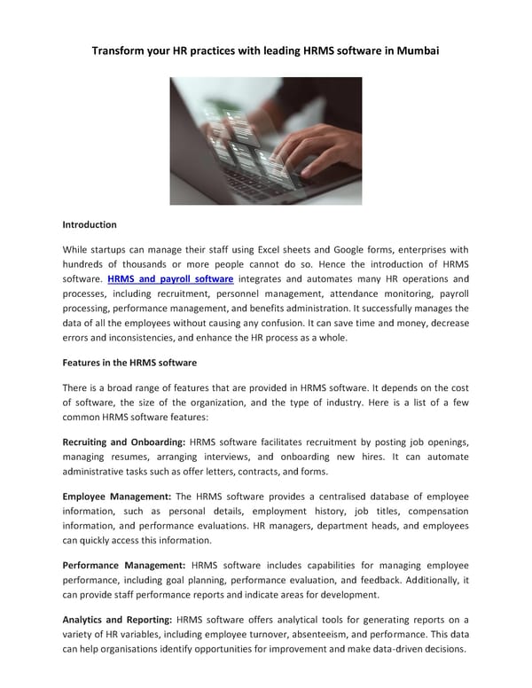 Transform your HR practices with leading HRMS software in Mumbai - Page 1