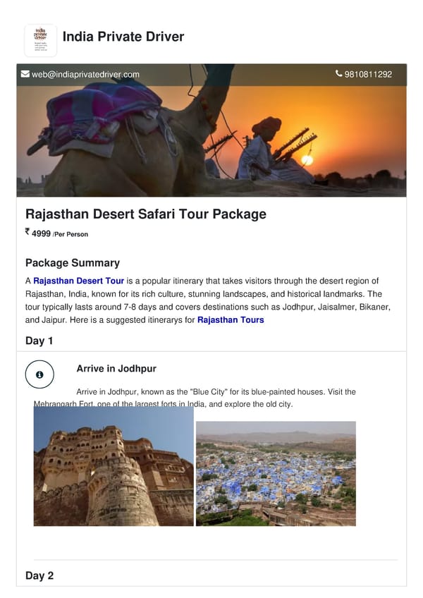 Rajasthan Desert Safari Tour Package - Page 1