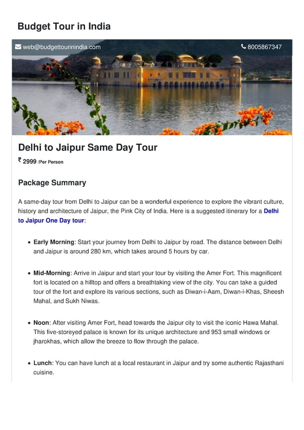 Delhi to Jaipur Same Day Tour - Page 1