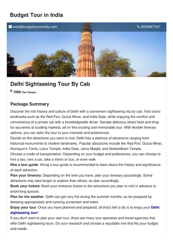 Delhi Sightseeing Tour By Cab - Page 1