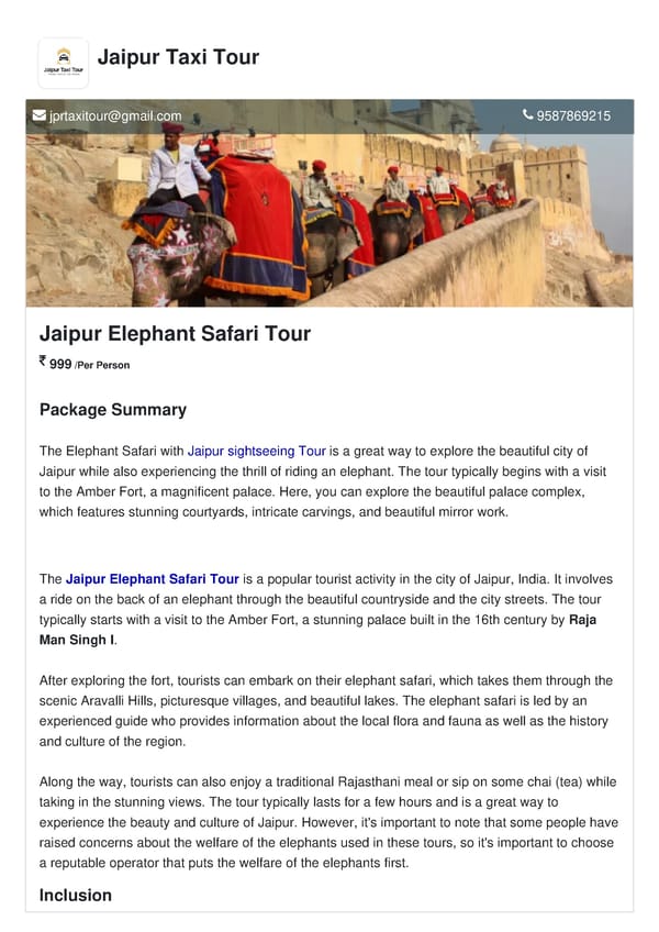 Jaipur Elephant Safari Tour - Page 1