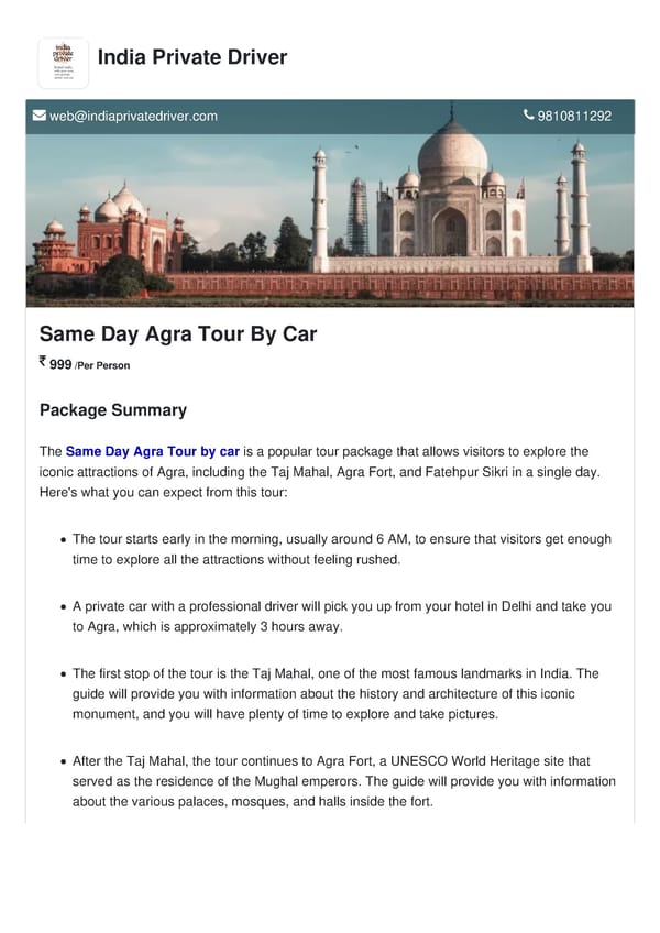 Same Day Agra Tour By Car - Page 1