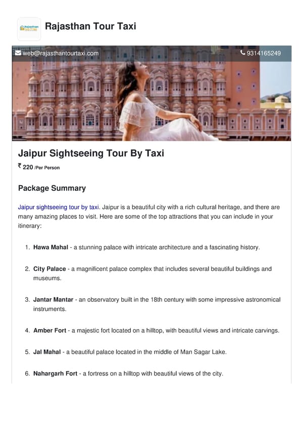 Jaipur Sightseeing Tour By Taxi - Page 1