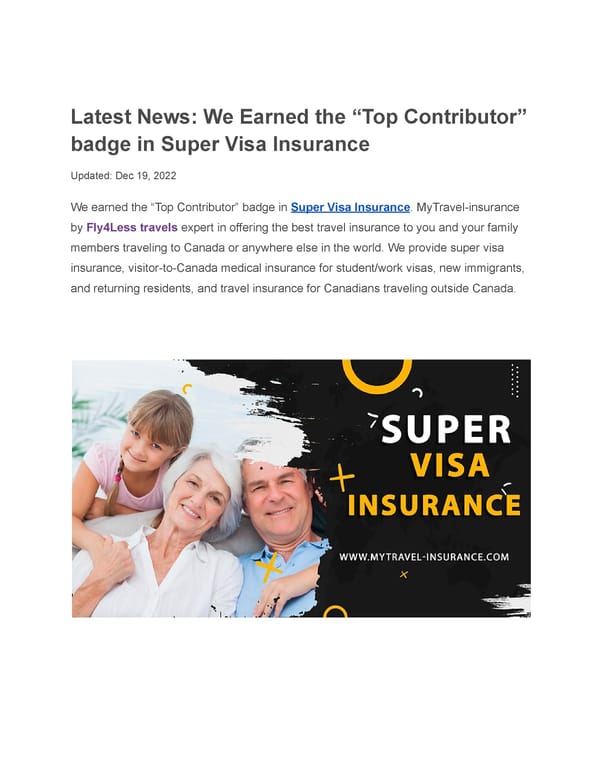 Latest News: We Earned the “Top Contributor” badge in Super Visa Insurance - Page 1