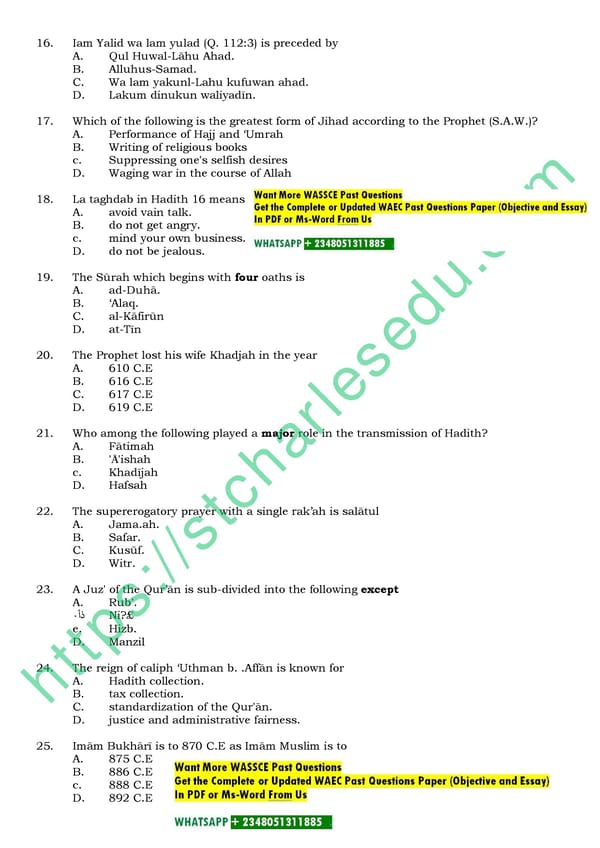 WAEC Islamic Studies Past Questions and Answers - Page 5