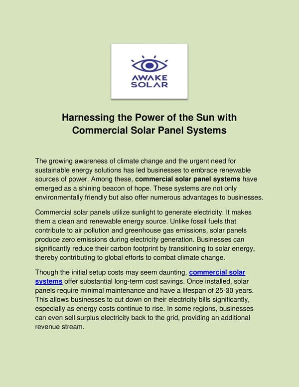 Harnessing the Power of the Sun with Commercial Solar Panel Systems - Page 1