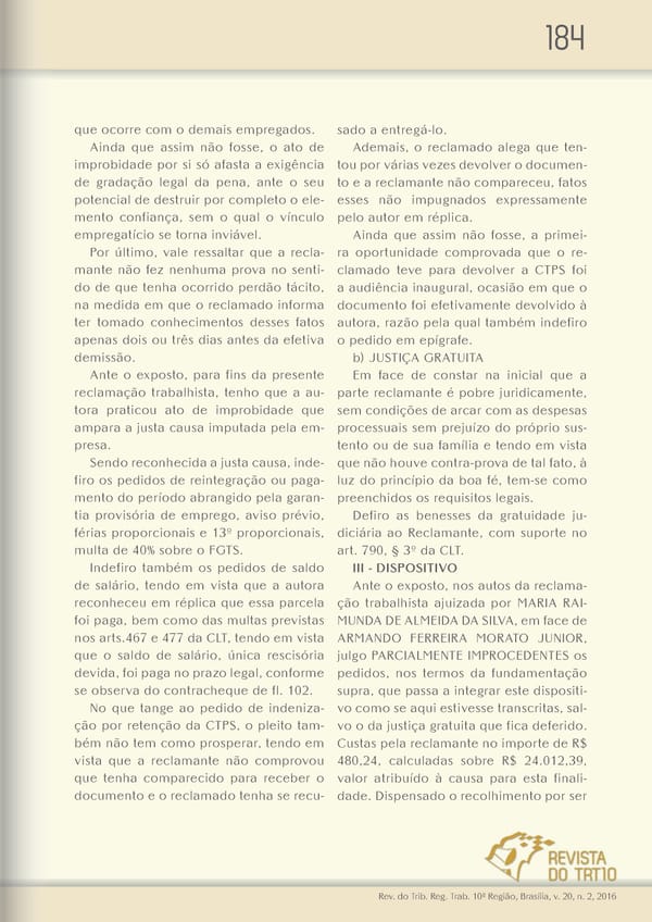 Revista do TRT 10 V. 20 n. 2 2016 - Page 184