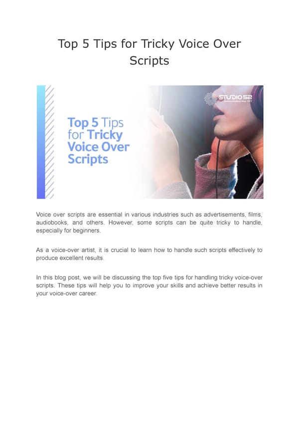 Voice Over Scripts: Top 5 Tips - Page 1