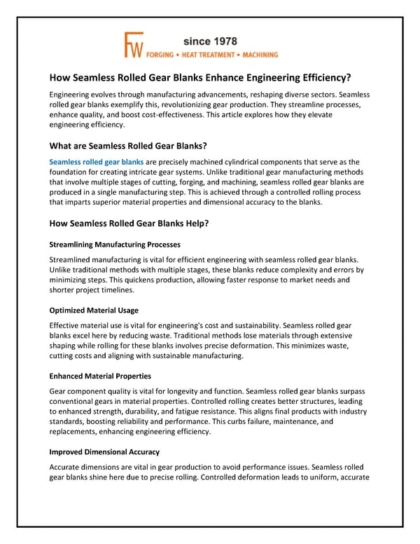 How Seamless Rolled Gear Blanks Enhance Engineering Efficiency - Page 1