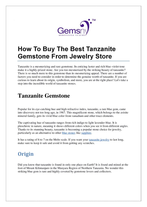 How To Buy The Best Tanzanite Gemstone From Jewelry Store.PDF - Page 1