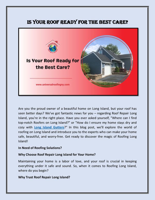 Is Your Roof Ready for the Best Care - Page 1