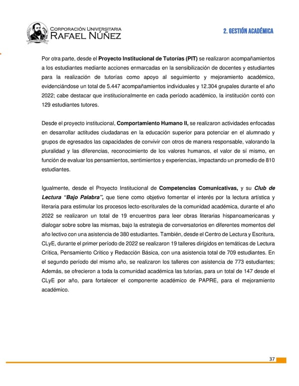 INFORME DE GESTION CURN 2022 - Page 38