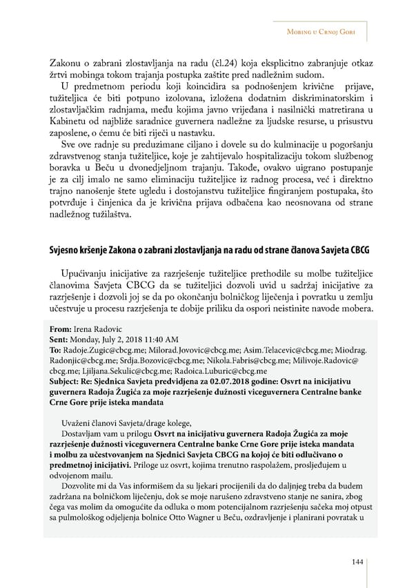 Mobbing and gender based discrimination in Montenegro by Irena Radovic - Page 155