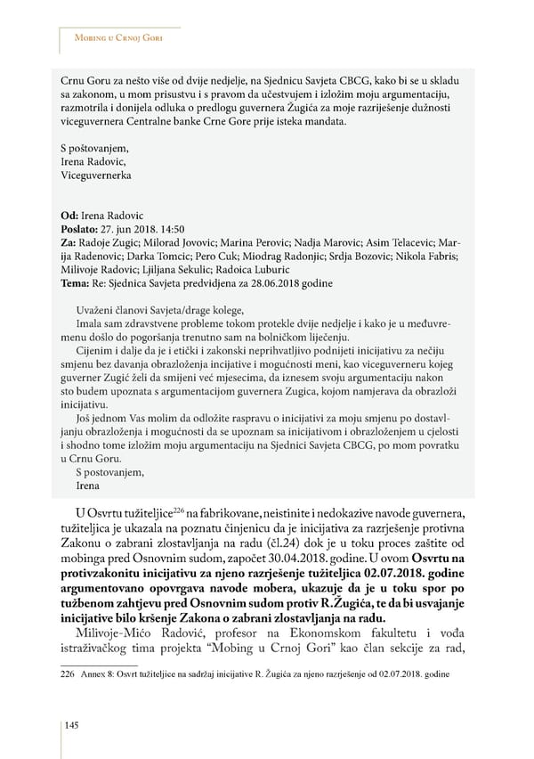 Mobbing and gender based discrimination in Montenegro by Irena Radovic - Page 156