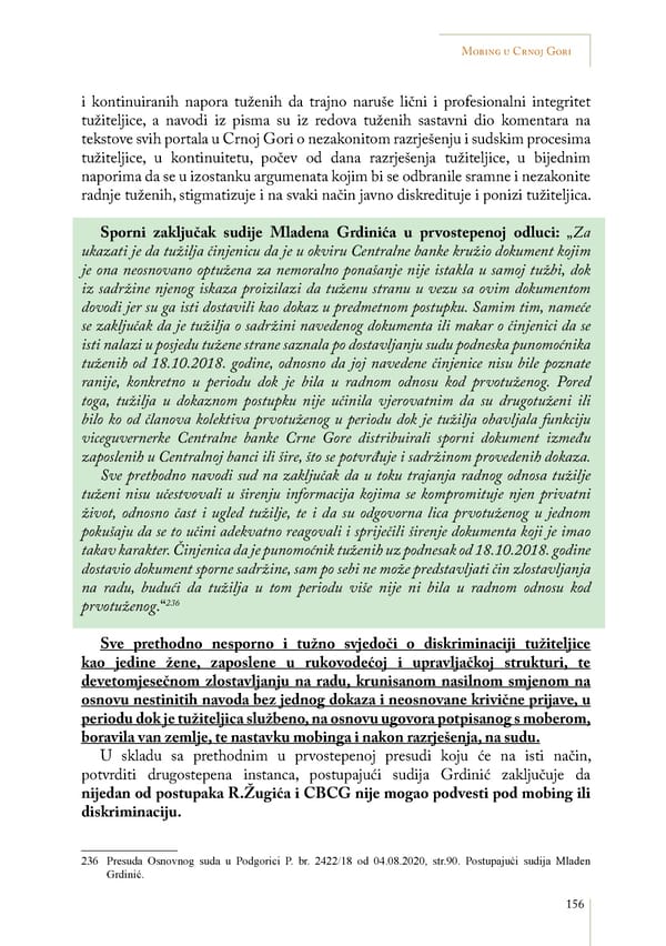 Mobbing and gender based discrimination in Montenegro by Irena Radovic - Page 167