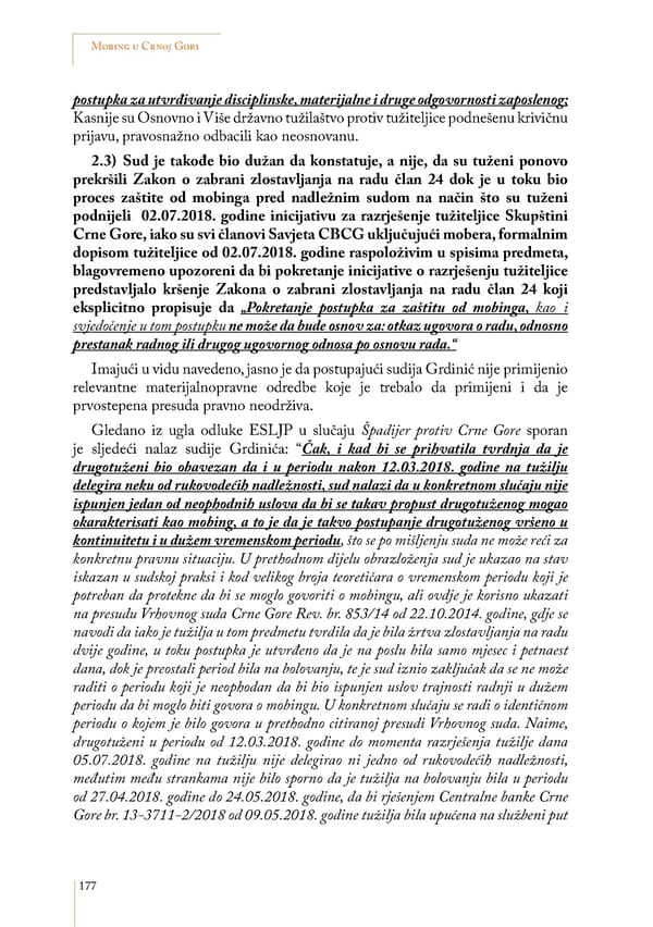 Mobbing and gender based discrimination in Montenegro by Irena Radovic - Page 188