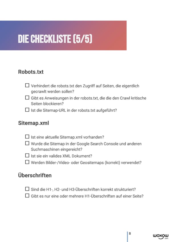 WOXOW technical SEO Checkliste - Page 8